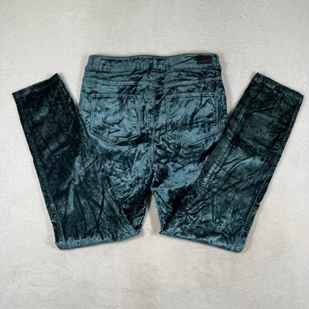 Paige Hoxton Ankle Peg Teal Crushed Velvet High Rise Button Fly Pants Size 29